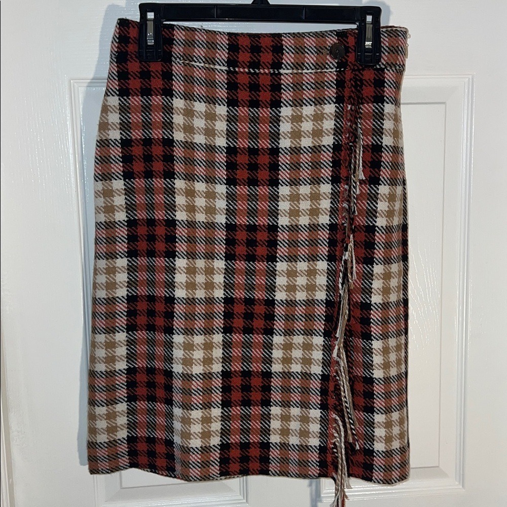 Talbots Red and Tan Plaid Pencil Skirt